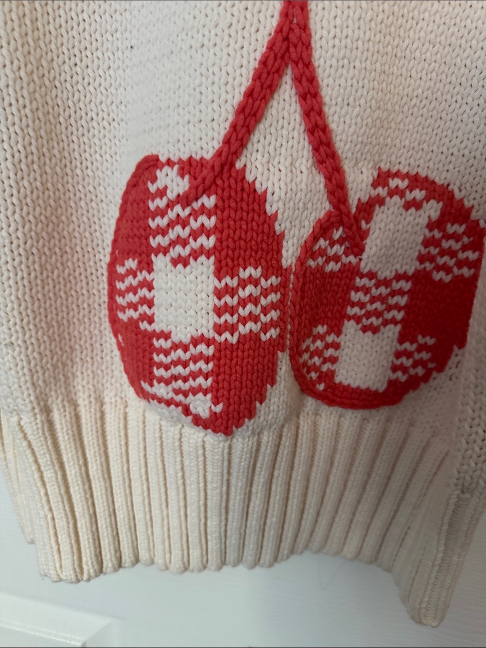 Anthropologie Cream Crewneck Sweater with Red Cherry Graphic - Picture 7 of 7